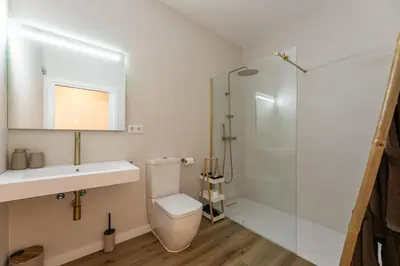 a bathroom with a shower and a toilet and a sink at Pivote Flats - Marina A in Valencia