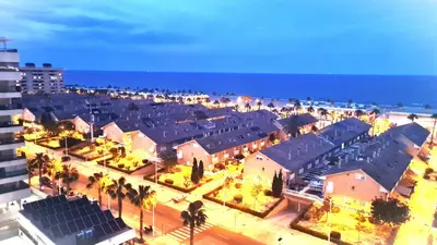 an overhead view of a city with a beach at BEACH VALENCIA LUXURY D9-29 Apartment with terrace and sea views with two rooms in Valencia