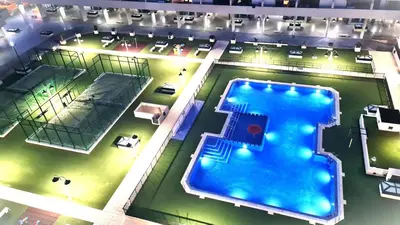 an overhead view of a swimming pool in a building at BEACH VALENCIA LUXURY D9-29 Apartment with terrace and sea views with two rooms in Valencia