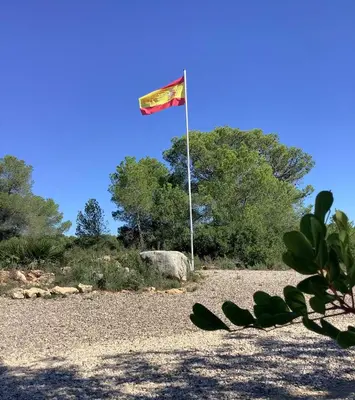a flag flying on a flag pole in a field at Casa the Dutchman in Navarrés