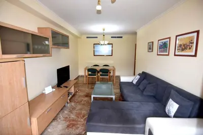 a living room with a couch and a tv at MUY BIEN SITUADO LAS CIENCIAS n in Valencia
