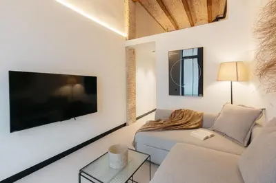 a living room with a couch and a flat screen tv at Lovely Exclusivity in Valencia Center in Valencia