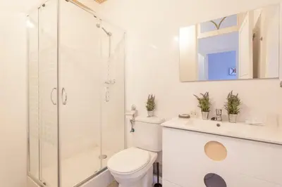 a bathroom with a shower and a toilet and a sink at at Maestro Gozalbo, Ruzafa in Valencia