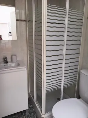 a bathroom with a shower with a toilet and a sink at Entre Mar y Montañas in Vall de Uixó