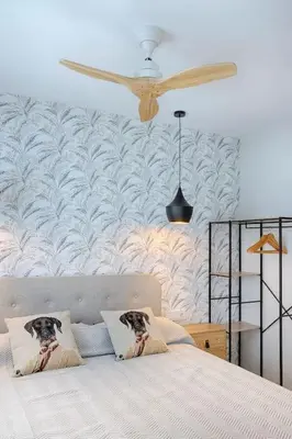 a bedroom with a bed with a ceiling fan at Portal de Ruzafa 2 in Valencia