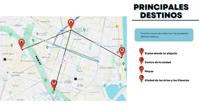 a map with red pointers on at Piso nuevo y luminoso ESTANCIAS DE TEMPORADA Mín 12 noches in Valencia