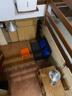 an overhead view of a room with a table and a chair at Casa Rural El Molino in Macastre