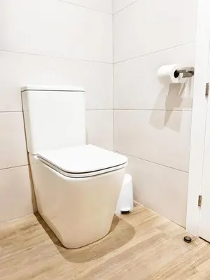 a white toilet in a bathroom with a toilet paper roll at Apartamento junto a Ruzafa cerca del centro in Valencia