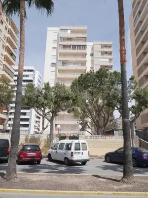 a group of cars parked in a parking lot with palm trees at Malvarrosa, 1-6 in Cullera