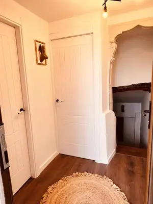 a room with a white door and a rug at Villa Valeria, Casa con Cueva privada del 1748 in Requena