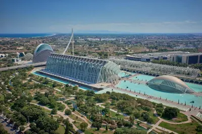 an aerial view of a building in a city at Romantic Apartment N5 Oceanografico Virkin Suites in Valencia