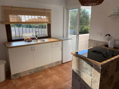 a kitchen with a sink and a counter top at Rey Elzinga in Godelleta