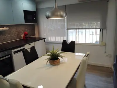 a kitchen with a table with a potted plant on it at Apartamento Plaza Palmeras in Burjasot