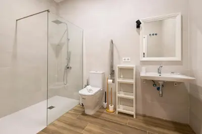 a bathroom with a toilet and a sink and a shower at La casa de la pintora by Concept Flats in Valencia