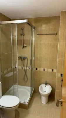 a bathroom with a shower and a toilet and a sink at Apartamentos Felip 3 in Burriana