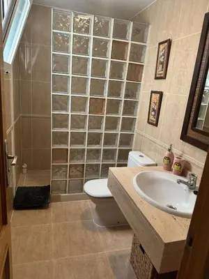 a bathroom with a sink and a toilet and a shower at Casa Emma in Burriana
