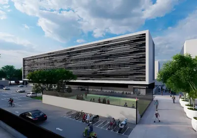 a rendering of a building with a parking lot at Turia Gardens Rooms - Authentic Valencia Downtown Parklife - VLC Urban Rental in Valencia