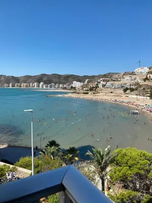 a beach with a bunch of people in the water at Seaviews Los Olivos in Cullera