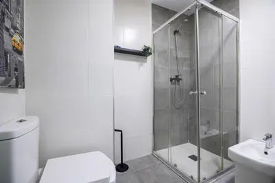 a bathroom with a shower with a toilet and a sink at Apartment in El Mercat in Valencia