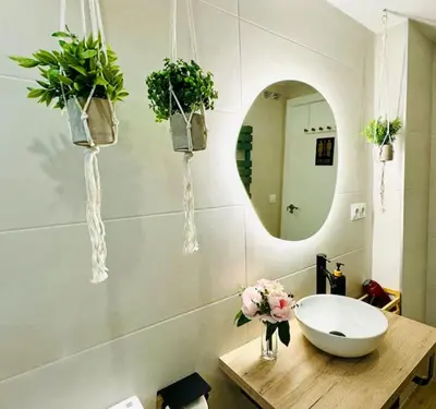 a bathroom with a sink and a mirror and plants at Color & Design next to Russafa SOHO in Valencia