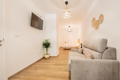 a living room with a couch and a tv on a wall at VisitVal Flats 1 in Valencia
