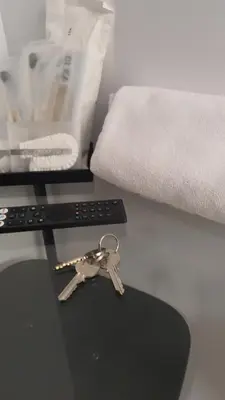 a stuffed animal is laying on a blue bed at Tranquila y Céntrica Habitación Individual en Vivienda Compartida in Valencia