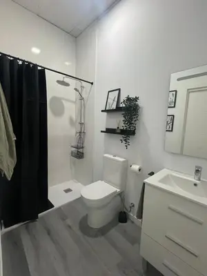 a white bathroom with a toilet and a sink at Gran loft - A in Valencia