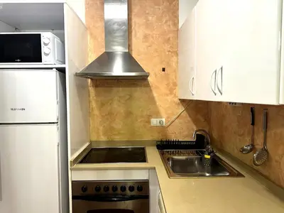 a small kitchen with a sink and a refrigerator at Guillem Silence in Valencia