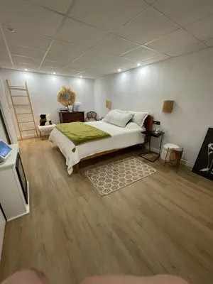 a bedroom with a bed and a television in it at CASA Silvestre in La Eliana