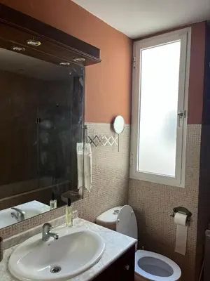 a bathroom with a sink and a toilet and a window at Precioso apartamento al lado de la Ciudad de las Artes in Valencia