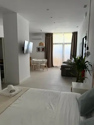 a bedroom with a bed and a living room at Loft Mar Ruzafa-Parque central in Valencia
