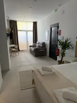 a living room with a bed and a couch at Loft Mar Ruzafa-Parque central in Valencia