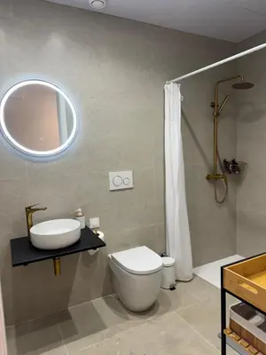a bathroom with a toilet and a sink and a mirror at MAGNO Loft- CIENCIAS in Valencia