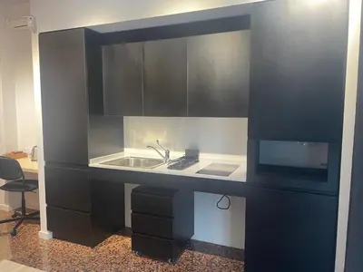 a kitchen with a sink and a counter top at Apartahotel Espai Verd Benimaclet in Valencia