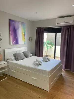 a bedroom with a large bed with a large window at Marques de Caro Rooms Luxury in Valencia
