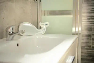 a bathroom sink with a white duck holder on it at Apto 2 P Ferrandis in Valencia