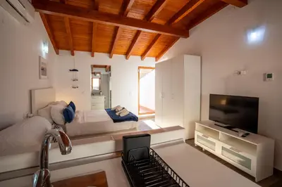 a bedroom with a bed and a tv and a sink at Apto 3 P Ferrandis in Valencia
