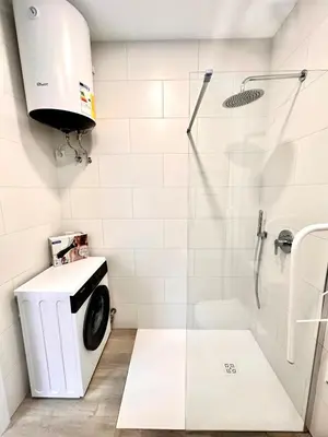 a washing machine in a bathroom with a shower at Lofts Casa Tropicana in Valencia