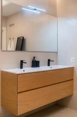 a bathroom with a sink and a mirror at Green Luxury Zamenhof in Valencia