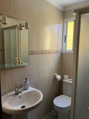 a bathroom with a sink and a toilet and a mirror at Casa Roma in Casinos