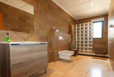 a bathroom with a toilet and a sink and a shower at La villa de Naomi in Chella