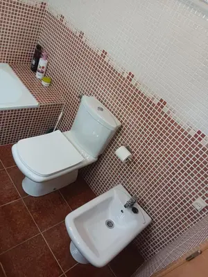 a bathroom with a toilet and a sink at Cozy townhouse in Soneja in Soneja