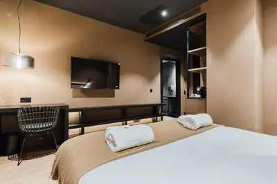 a bedroom with a bed and a tv on the wall at Hotel Arena Select in Valencia
