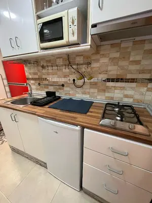 a small kitchen with a stove and a sink at Apartamento Oceanografìc in Valencia