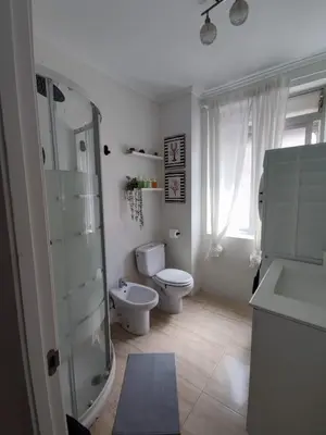 a bathroom with a toilet and a shower and a sink at Apartamento al lado de la playa Malvarrosa in Valencia