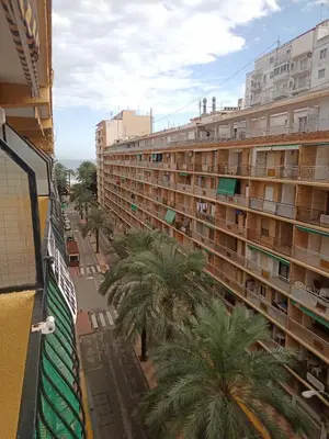 a view from a balcony of a building with palm trees at Estudio Playa Cullera in Cullera