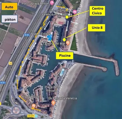 a map of the construction of a pipeline at Charming apt by the beach with stunning harbor views in Port Saplaya