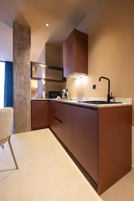 a kitchen with brown cabinets and a sink at Abastos by Concept Flats in Valencia
