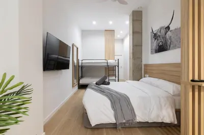 a bedroom with a bed and a flat screen tv at Luxury Apartments Oceanografic in Valencia