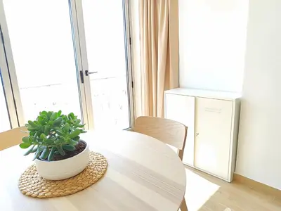 two potted plants sitting on a table next to a window at El Retiro - Frontal al mar, 1a Línea, como en tu casa in Cullera